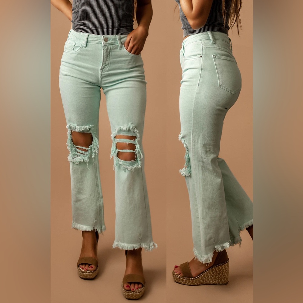 Risen Distressed Mint Jeans (15/32)
